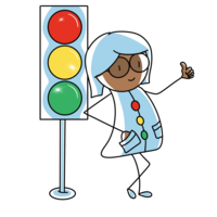 Figur, die an eine Ampel lehnt Figur, die an eine Ampel lehnt